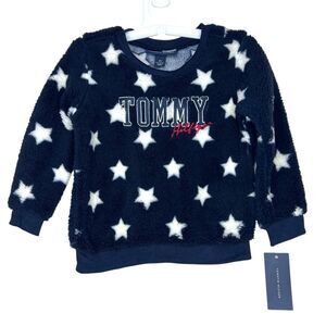 NEW Tommy Hilfiger Girls Fuzzy Star Print Pullover Navy Sweatshirt 3T